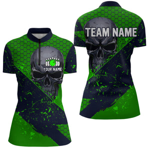 Custom Green Bowling 1/4 Zip Shirt for Men and Women Skull Bowling Team League QZT604