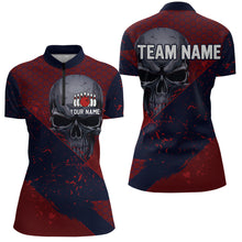 Load image into Gallery viewer, Custom Red &amp; Navy Bowling Polo Shirt for Men and Women Skull Bowling Team League QZT604