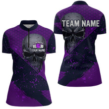 Load image into Gallery viewer, Custom Purple Bowling 1/4 Zip Shirt for Men and Women Skull Bowling Team League QZT604