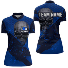 Load image into Gallery viewer, Custom Blue Bowling 1/4 Zip Shirt for Men and Women Skull Bowling Team League QZT604