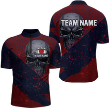 Load image into Gallery viewer, Custom Red &amp; Navy Bowling 1/4 Zip Shirt for Men and Women Skull Bowling Team League QZT604