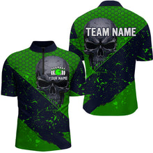 Load image into Gallery viewer, Custom Green Bowling 1/4 Zip Shirt for Men and Women Skull Bowling Team League QZT604