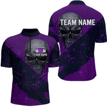 Load image into Gallery viewer, Custom Purple Bowling 1/4 Zip Shirt for Men and Women Skull Bowling Team League QZT604