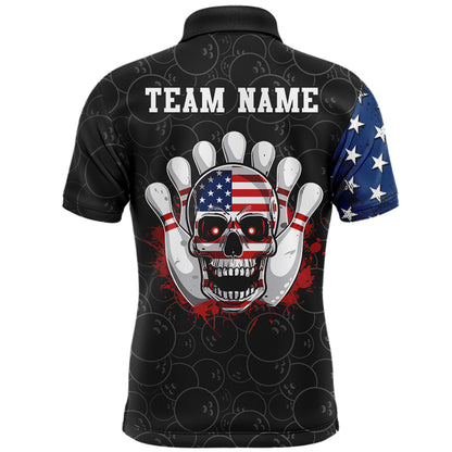 Skull Bowling Polo Shirt US Flag Bowling Jersey Men Bowling Camo Bowling Customized QZT261
