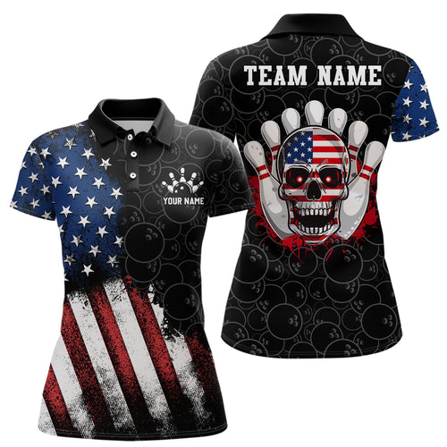 Skull Bowling Polo Shirt US Flag Bowling Jersey Women Bowling Camo Bowling Customized QZT261