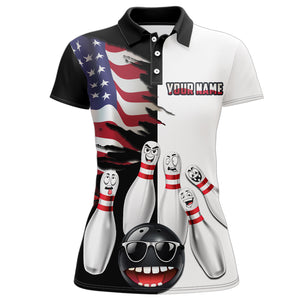 US Flag Bowling Shirt Funny Black & White Bowling Jersey Women Polo Performance Bowling Shirt QZT263