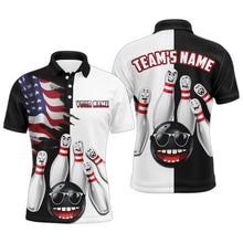 Load image into Gallery viewer, US Flag Bowling Shirt Funny Black &amp; White Bowling Jersey Men Polo Performance Bowling Shirt QZT263