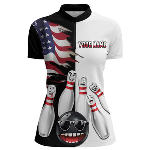 US Flag Bowling Shirt Funny Black & White Bowling Jersey Women Quarter-Zip Performance Bowling Shirt QZT263