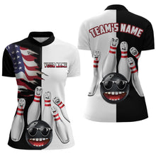 Load image into Gallery viewer, US Flag Bowling Shirt Funny Black &amp; White Bowling Jersey Women Quarter-Zip Performance Bowling Shirt QZT263