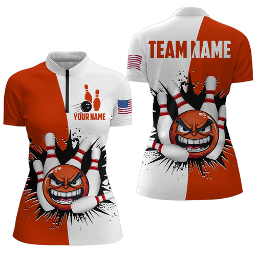 Personalized Funny Bowling Shirts for Women 1/4 Zip Funny Bowling Team Jersey QZT414