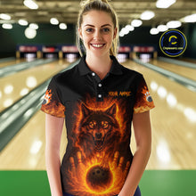 Load image into Gallery viewer, Orange Flame Wolf Bowling Shirt for Women Custom Bowling Jersey League Polo &amp; Quarter-Zip QZT741