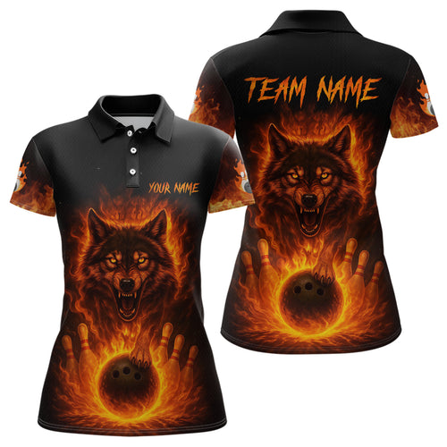 Orange Flame Wolf Bowling Shirt for Women Custom Bowling Jersey League Polo & Quarter-Zip QZT741
