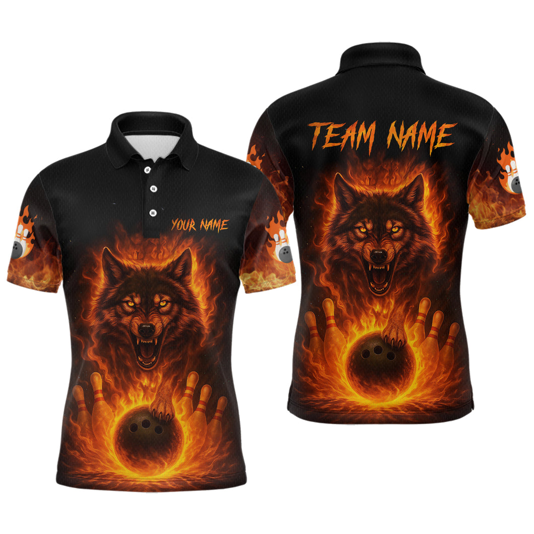Orange Flame Wolf Bowling Shirt for Men Custom Bowling Jersey League Polo & Quarter-Zip QZT741