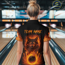 Load image into Gallery viewer, Orange Flame Wolf Bowling Shirt for Women Custom Bowling Jersey League Polo &amp; Quarter-Zip QZT741