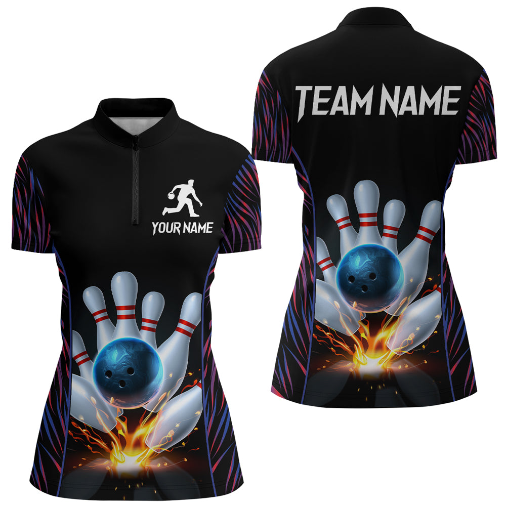 Personalized Women's Bowling Jersey Quarter Zip Bowling Team Shirts Bowling Gifts QZT500
