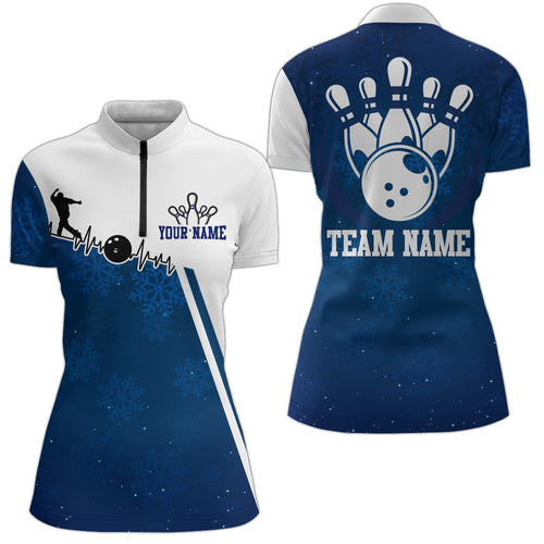 Custom Bowling Shirt Christmas Bowling Jersey for Women Bowling Team Quarter-Zip Shirt Shirt QZT150-1