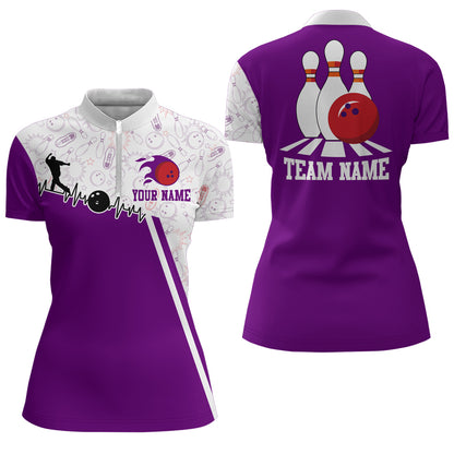 Women's Bowling Shirt Personalized Camo Bowling Jersey 1/4 Zip Bowling Shirt QZT419