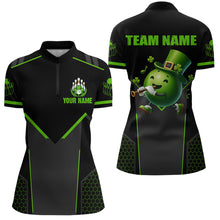 Load image into Gallery viewer, Personalized St Patrick Day Bowling Shirt Quarter-Zip Green Bowling Jersey Team League QZT621