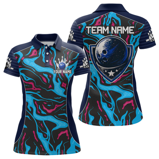 Custom Camo Pink & Teal Bowling Jersey Bowling Team League Polo Shirt for Men Women QZT665