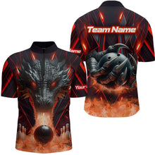 Load image into Gallery viewer, Red &amp; Black Flame Dragon Bowling Shirt 1/4-Zip Bowling Team League for Men Women Bowling Gifts QZT668
