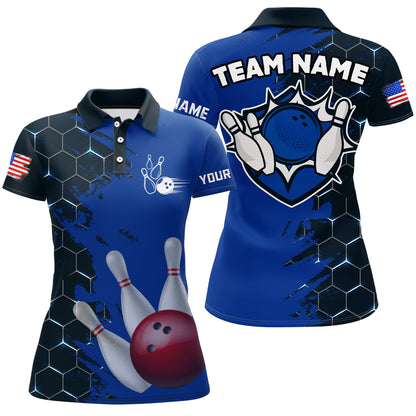 Navy & Black Bowling Shirt Customized Camo Bowling Shirt Polo Bowling Team League for Women QZT266