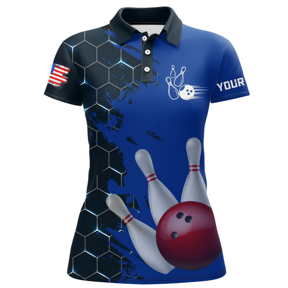 Navy & Black Bowling Shirt Customized Camo Bowling Shirt Polo Bowling Team League for Women QZT266
