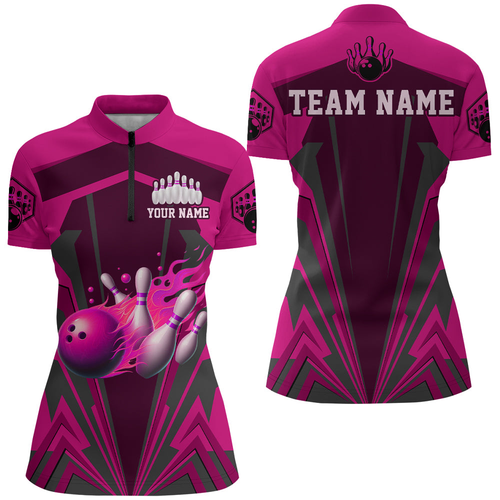 Personalized Bowling Shirts for Women 1/4 Zip Bowling Jersey Camo Bowling Uniform QZT428
