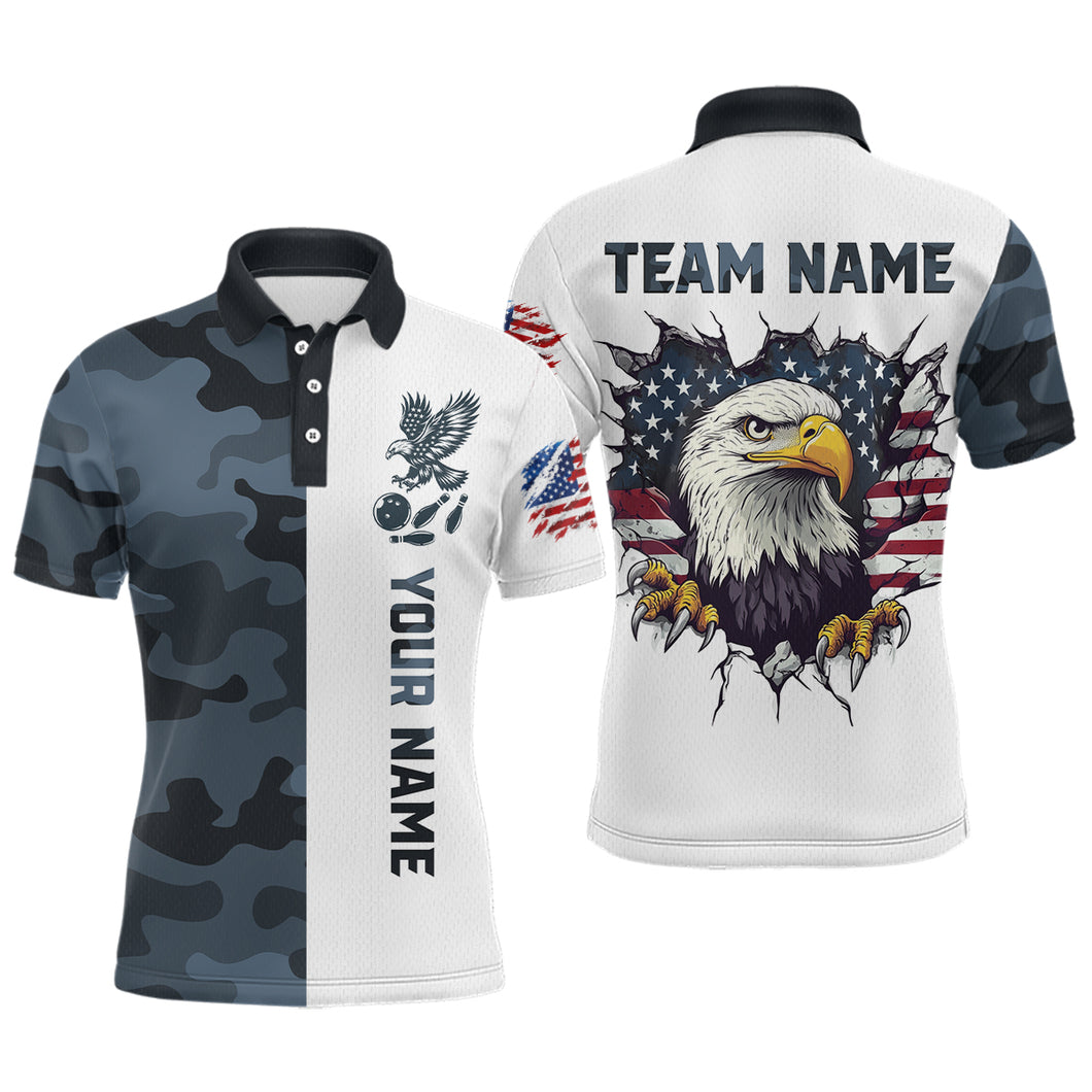 Camouflage Bowling Shirt Custom Eagle Bowling Team Jersey Patriotic Polo Shirt QZT676
