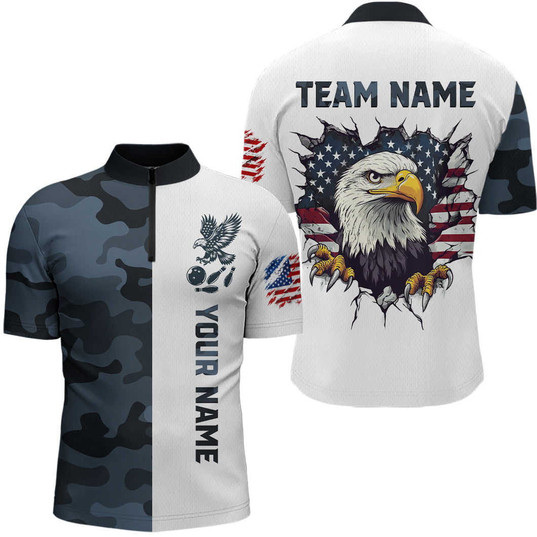 Camouflage Bowling Shirt Custom Eagle Bowling Team Jersey Patriotic Quarter-Zip Shirt QZT676