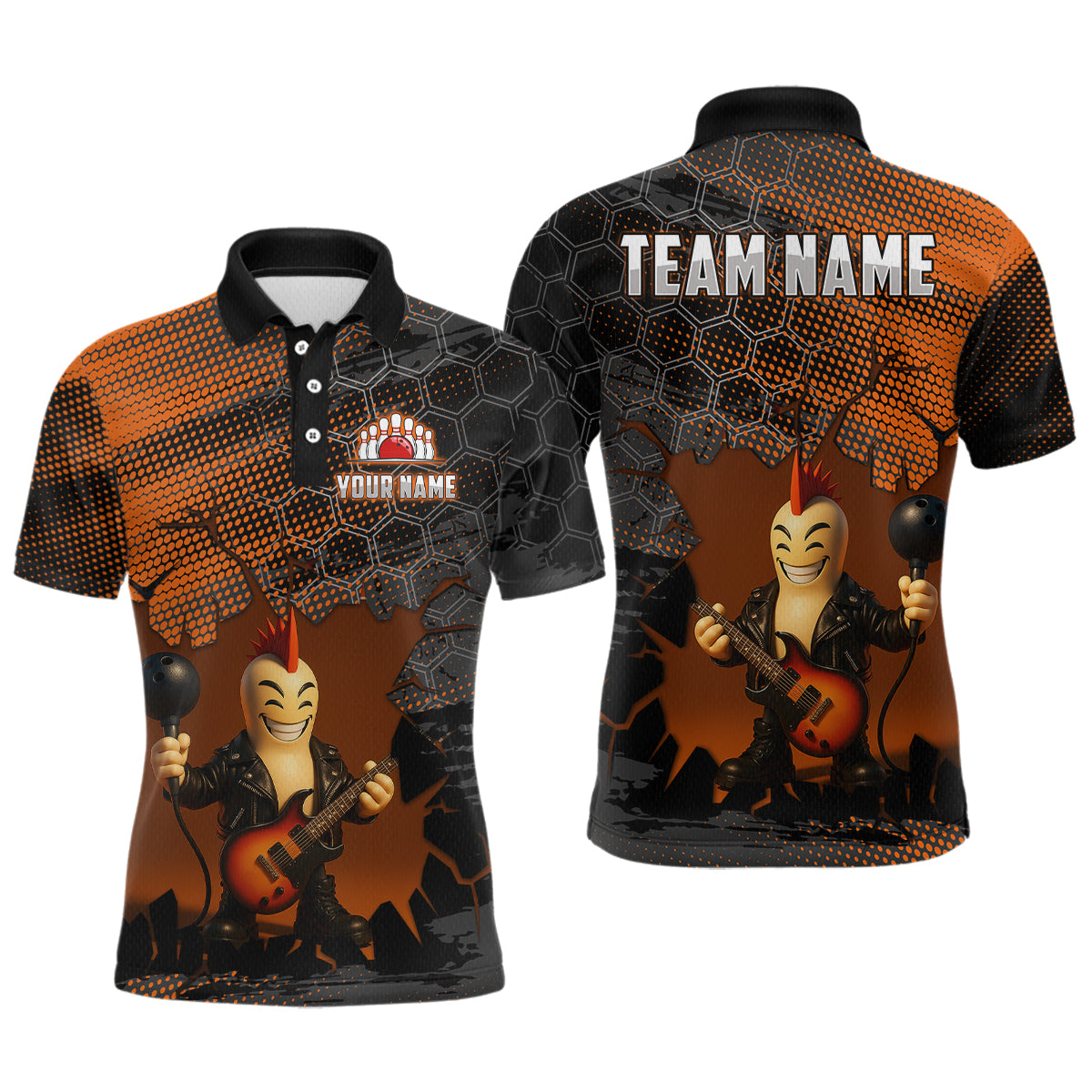 Bowling Pin Rocker Shirt for Men Music Bowlwing Team Leage Polo & Quarter-Zip Bowling Jersey QZT719