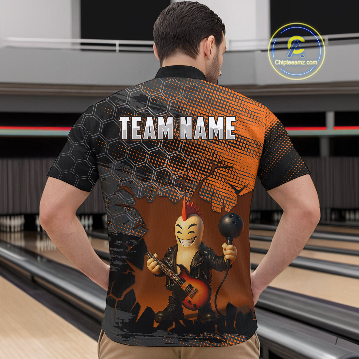Bowling Pin Rocker Shirt for Men Music Bowlwing Team Leage Polo & Quarter-Zip Bowling Jersey QZT719