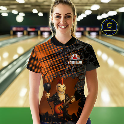 Bowling Pin Rocker Shirt for Women Music Bowlwing Team Leage Polo & Quarter-Zip Bowling Jersey QZT719