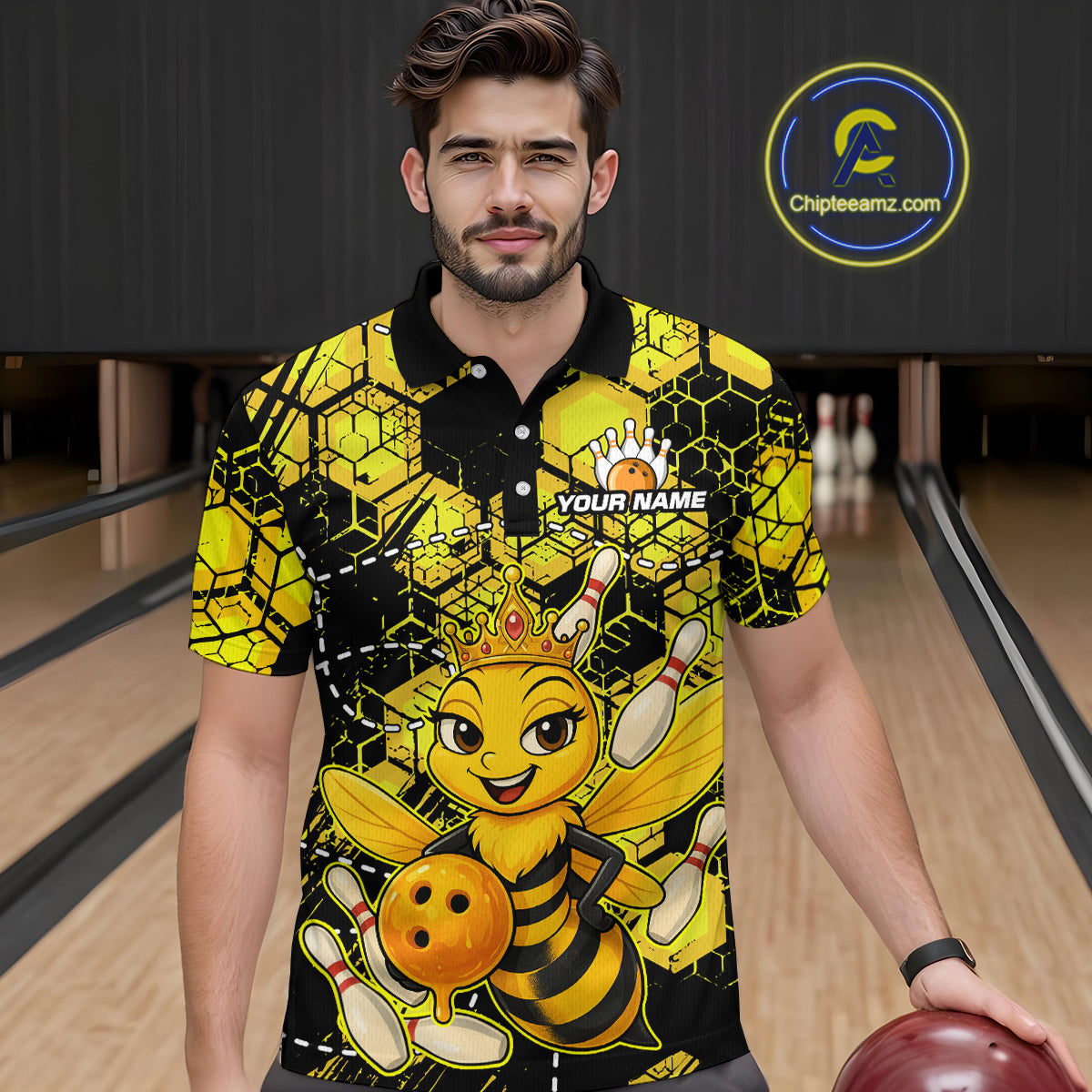 Custom Funny Bee Bowling Shirts for Men 3D Bowling League Jersey Polo & Quarter-Zip QZT743