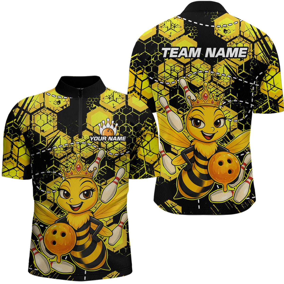 Custom Funny Bee Bowling Shirts for Men 3D Bowling League Jersey Polo & Quarter-Zip QZT743