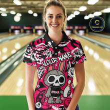 Load image into Gallery viewer, Custom Pink Skull Bunny Bowling Shirt Gothic Women Bowling Team League Polo &amp; 1/4-Zip Bowling Unisex Halloween QZT747
