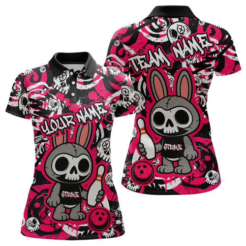 Custom Pink Skull Bunny Bowling Shirt Gothic Women Bowling Team League Polo & 1/4-Zip Bowling Unisex Halloween QZT747
