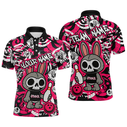 Custom Pink Skull Bunny Bowling Shirt Gothic Men Bowling Team League Polo & 1/4-Zip Bowling Unisex Halloween QZT747