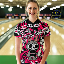 Load image into Gallery viewer, Custom Pink Skull Bunny Bowling Shirt Gothic Women Bowling Team League Polo &amp; 1/4-Zip Bowling Unisex Halloween QZT747