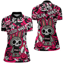 Load image into Gallery viewer, Custom Pink Skull Bunny Bowling Shirt Gothic Women Bowling Team League Polo &amp; 1/4-Zip Bowling Unisex Halloween QZT747