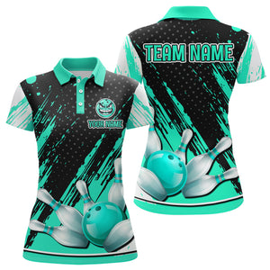 Personalized Polo Bowling Shirts for Women Funny Turquoise Bowling Team Jersey QZT512