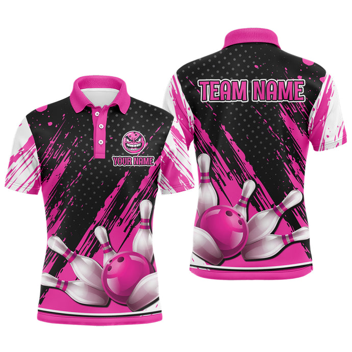 Personalized 3D Polo Bowling Shirts for Men Funny Pink Bowling Team Jersey QZT512