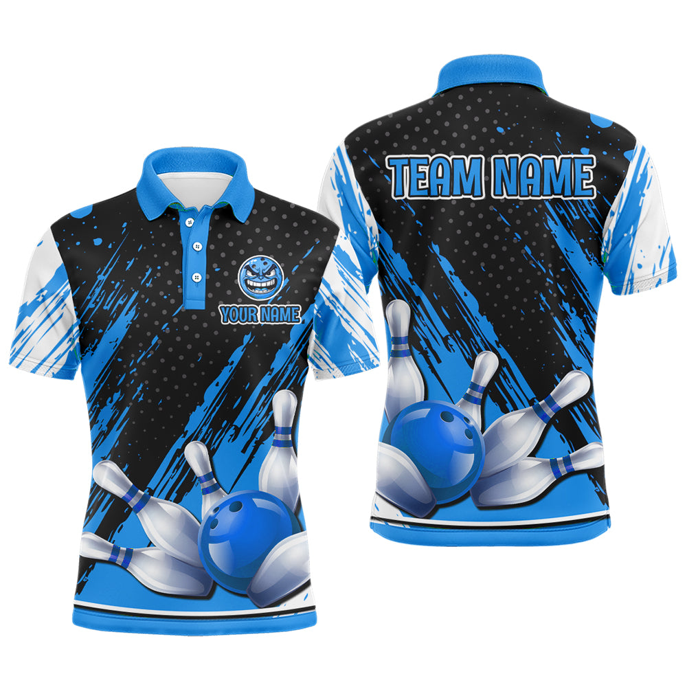 Personalized 3D Polo Bowling Shirts for Men Funny Blue Bowling Team Jersey QZT512