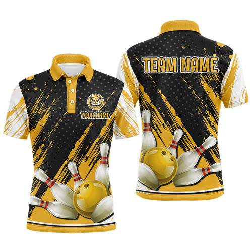 Personalized 3D Polo Bowling Shirts for Men Funny Yellow Bowling Team Jersey QZT512