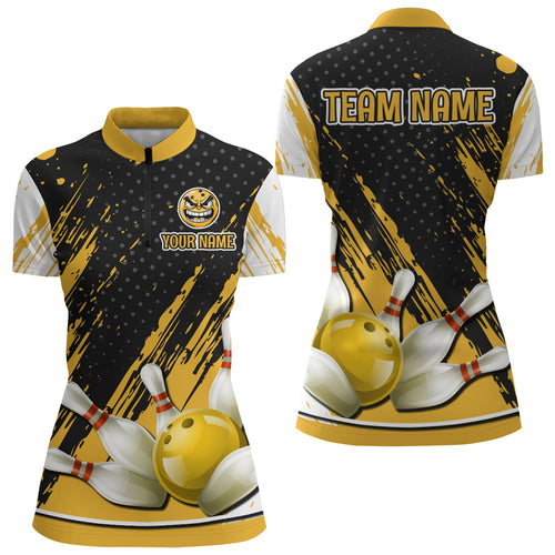 Custom 1/4 Zip Bowling Shirts for Women Funny Yellow Bowling Team Jersey QZT512