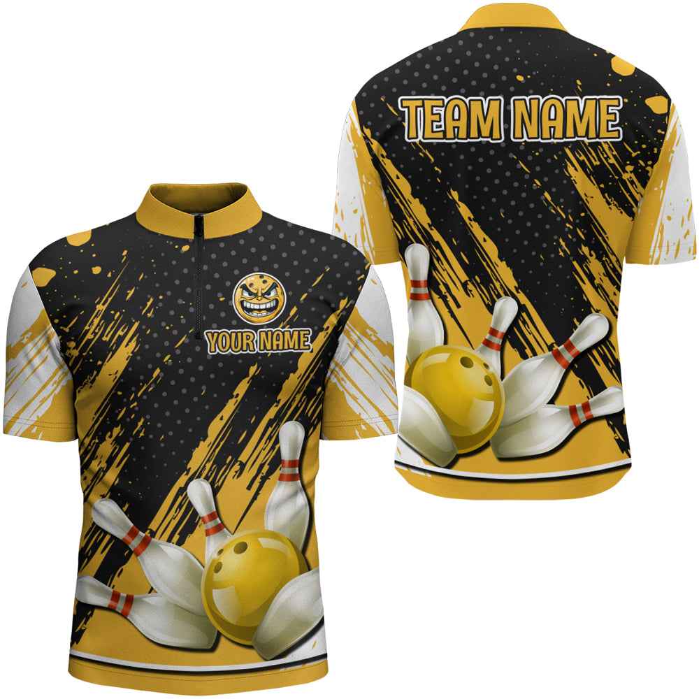 Personalized 1/4 Zip Bowling Shirts for Men Funny Yellow Bowling Team Jersey QZT512