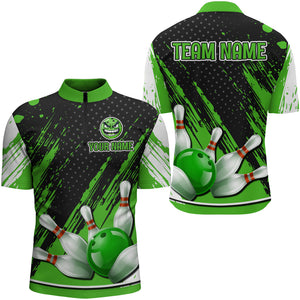 Personalized 1/4 Zip Bowling Shirts for Men Funny Green Bowling Team Jersey QZT512