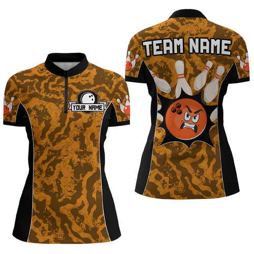 Personalized Bowling Shirts for Women Quarter-Zip Camouflage Bowling Jersey QZT435