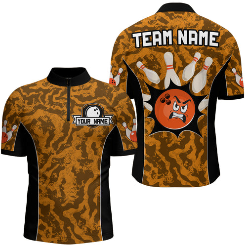 Personalized Bowling Shirts for Men Quarter-Zip Camouflage Bowling Jersey QZT435