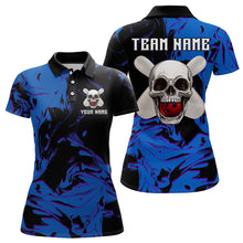 Load image into Gallery viewer, Skull Bowling Jersey Men Women Custom Blue Bowling Shirts Polo Bowling Team Shirt QZT563