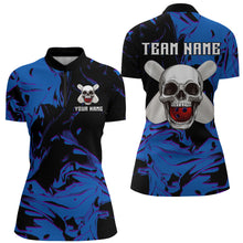 Load image into Gallery viewer, Skull Bowling 1/4 Zip Shirt Men &amp; Women Custom Blue Bowling Team Jersey QZT563